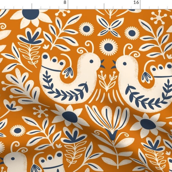 Birds Fabric - Scandinavian Folk Birds Floral by trendy_creation_prints - Folk Art Scandinavian Nature  Fabric by the Yard by Spoonflower