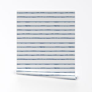 Navy Nautical Stripe Wallpaper - Swim Lane Stripe White Navy By Ali*B - Custom Printed Removable Self Adhesive Wallpaper Roll by Spoonflower