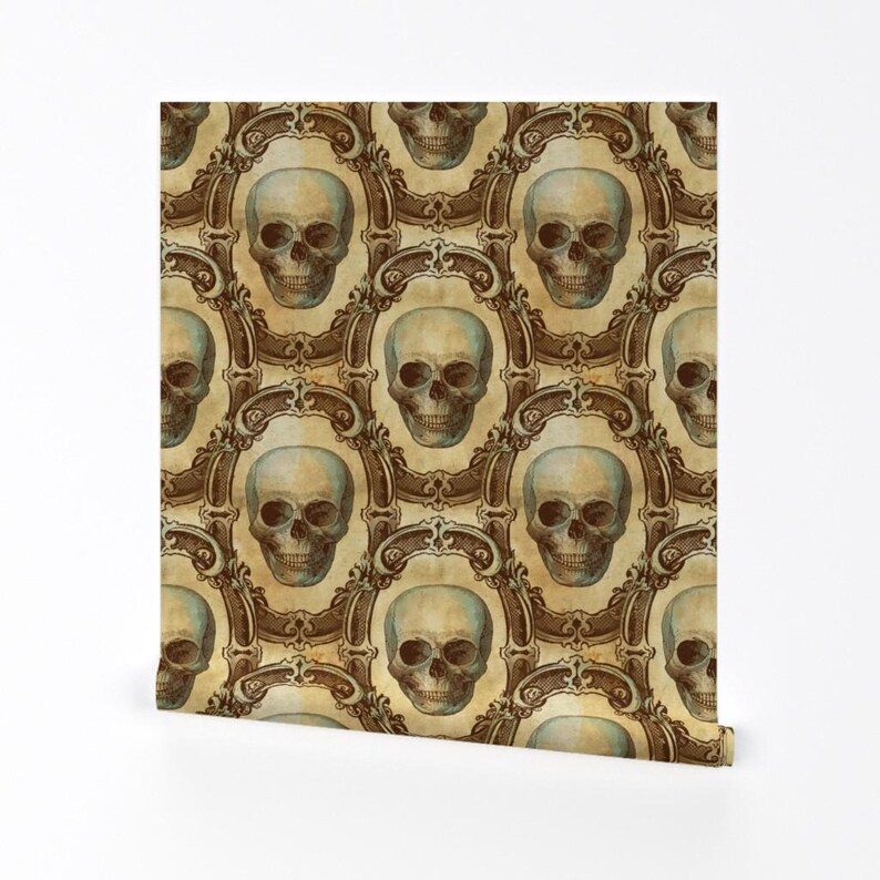 Gothic Wallpaper- Victorian Skulls By Thecalvarium - Goth Vintage Skull Custom Printed Removable Self Adhesive Wallpaper Roll by Spoonflower image 2