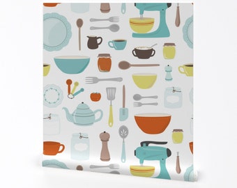 Vintage Kitchen Wallpaper - My Vintage Kitchen By Calobeedoodles- Retro Custom Printed Removable Self Adhesive Wallpaper Roll by Spoonflower