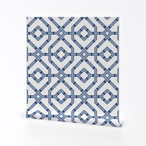 Chinoiserie Trellis Removable Peel and Stick Wallpaper - Blue White - Wall Art Wall Decor - Chinoiserie Bamboo by misentangledvision