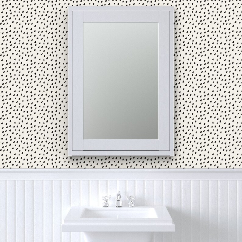 Spots Wallpaper Black Painted Dots on Cream by Weegallery | Etsy