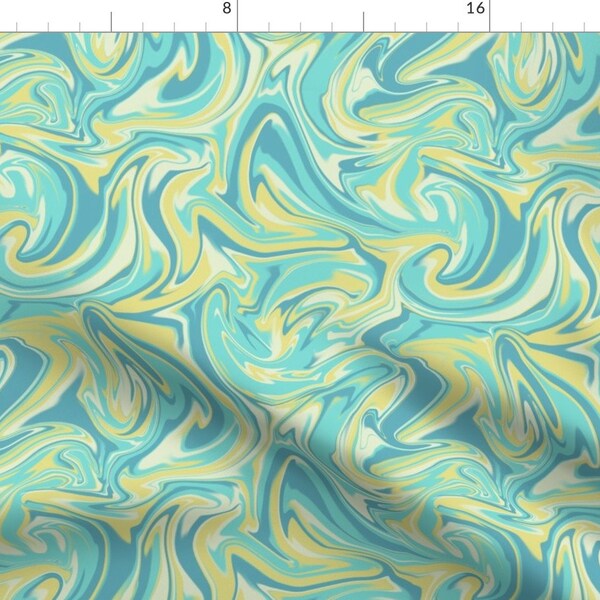 Abstract Apparel Fabric - Tropical Lagoon Swirl by raccoongirl - Marble Modern Green Blue Swirl Trippy Swirly Clothing Fabric by Spoonflower