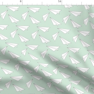 Paper Plane Fabric - Mint Paper Plane - By Elvelyckan- Kids Paper Plane Back to School Blue White Cotton Fabric By The Yard With Spoonflower