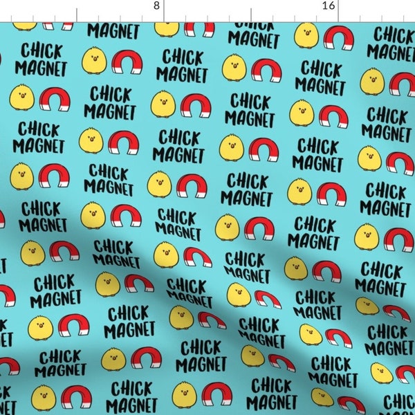 Chick Magnet Fabric - Spring On Blue By Littlearrowdesign - Easter Spring Cute Novelty Funny Kids Baby Boy Bib Onsie Fabric With Spoonflower