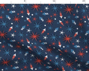 Fourth Of July Firework Fabric - Independence Day By Forthelove - Patriotic Firework USA Cotton Fabric By The Yard With Spoonflower