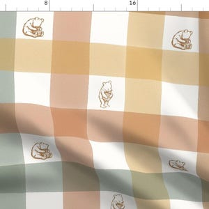 Pooh Gingham Fabric - Winnie-the-pooh by at_the_cottage - Vintage Gingham Warm Neutral Winnie The Pooh Fabric by the Yard by Spoonflower
