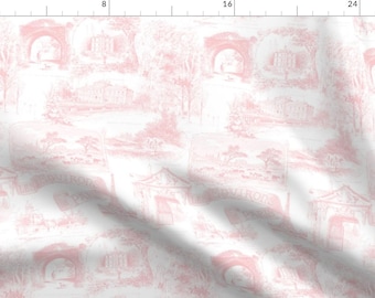 Paris Toile Fabric - Les Environs De Paris by peacoquettedesigns - Pastel Pink Victorian Toile De Jouy Fabric by the Yard by Spoonflower