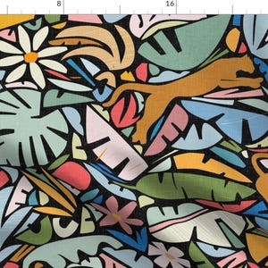 Tropical Fabric - Maximalist Jungle by evamatise - Papercut Big Cats Monstera Nature Leopards Palms Leaves Fabric by the Yard by Spoonflower