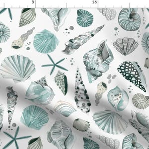 Blue Seashells Fabric - Summer Shells by ninola-design - Coastal Watercolor Under The Sea Ocean Beach Fabric by the Yard by Spoonflower