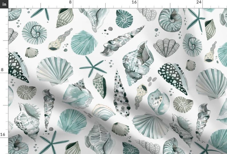 Blue Seashells Fabric - Summer Shells by Ninola-design - Coastal ...