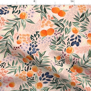 Citrus Floral Fabric - Orange Blossoms On Pink By Oneandonlypaper - Blush Pink Orange Clementine Cotton Fabric By The Yard With Spoonflower