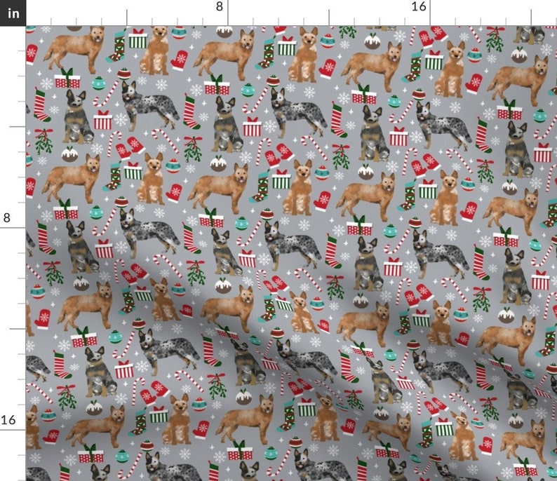 Christmas Dog Fabric Australian Cattle Dog Breed Christmas Etsy