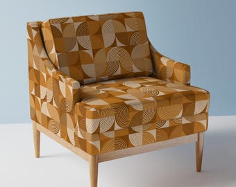 Oranje meubelstof - Retro bruin, mid-century modern, geometrische vormen van evamatise - Vintage bruine stof op maat gesneden met Spoonflower