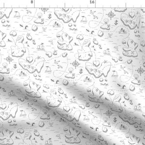 Black + White Treasure Map Fabric - Treasure Map Black And White By Emmakisstina - Nursery Decor Cotton Fabric By The Yard With Spoonflower