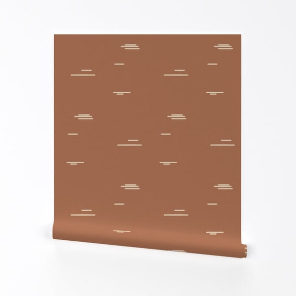 Modern Dash-behang - By Sunny Afternoon - Modern Dash Rust Cream, op maat bedrukte verwijderbare zelfklevende behangrol van Spoonflower