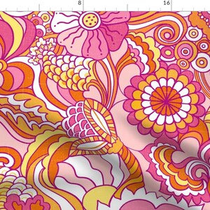 Retro Pink Fabric - '60's Groovy Flowers by gartmanstudio -  Floral Psychedelic Flower Wildflowers Fabric by the Yard by Spoonflower