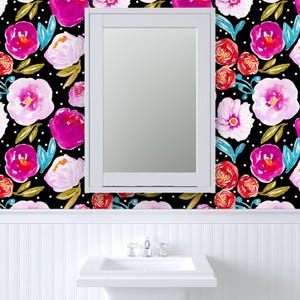 Large Scale Floral Fabric - Poppy Bloom Black By Indybloomdesign - Bright Pink Floral Removable Self Adhesive Wallpaper Roll by Spoonflower image 8
