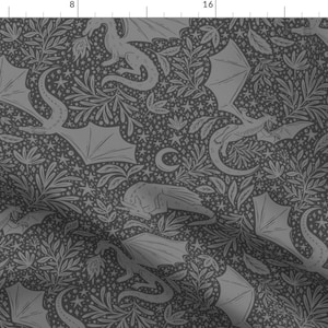 Gothic Fantasy Fabric - Celestial Dragons Charcoal by writtenbykristen - Dragons Charcoal Gray Dark Moody  Fabric by the Yard by Spoonflower