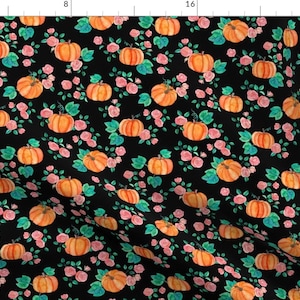 Pumpkin Fabric - Pumpkins And Roses In Watercolor By Micklyn - Pumpkin Fall Autumn Halloween Cotton Fabric By The Yard With Spoonflower
