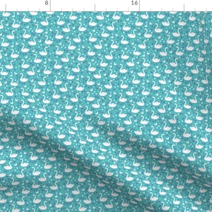 Tiny Swans Fabric - Swans And Ducks Swimming Pond Custom By Heleen Vd Thillart - Ditsy Bird Cotton Fabric By The Yard With Spoonflower