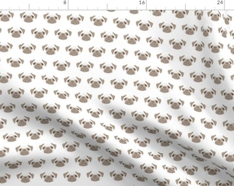 Pug Puppy Fabric - Pugs - Brown And White By Lilcubby - Pug Face Dog Puppy Doggy Pet Cute Cotton Fabric By The Yard With Spoonflower