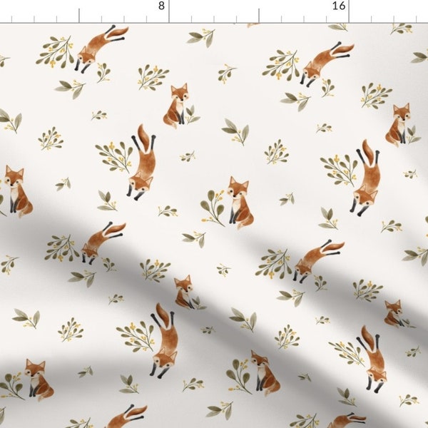 Woodland Fabric - Playful Fox by vivian_yiwing - Forest Animal Wild Adventure Watercolor Fox Woods Fabric by the Yard by Spoonflower