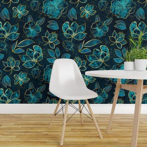 Turquoise Blossom zelfklevend behang - Elegantie in aquablauwgroen met bloemen - Verwijderbare wanddecoratie - Turquoise bloemen van andrea_haase_design