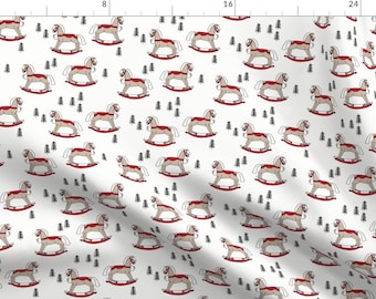 Rocking Horse Fabric - Retro Vintage Christmas Toys Kids Red By Andrea Lauren- Holiday Children's Cotton Fabric by the Yard with Spoonflower