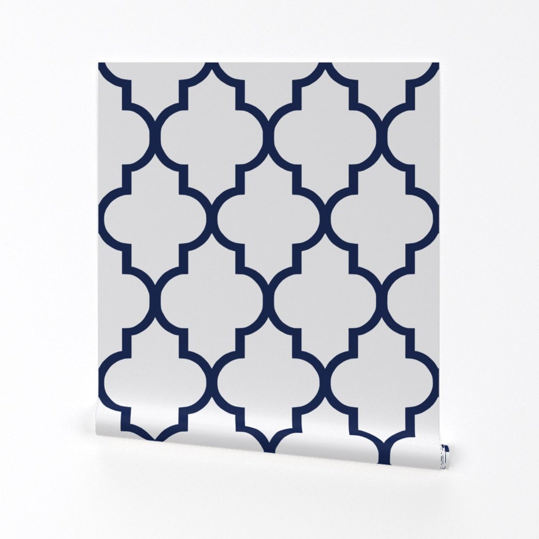 Blue Wallpaper Navy Quatrefoil by Willow Lane Textiles - Etsy