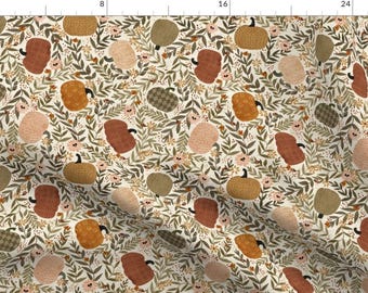 Botanical Apparel Fabric - Primitive Pumpkins And Vines by the_mirwo_forest - Cottagecore Halloween Garden Clothing Fabric by Spoonflower