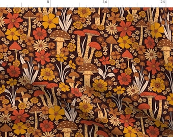Vintage Style Flower Fabric - Retro 1970s by somecallmebeth - Floral Retro 1970s Hippie 70s Mushroom Fabric by the Yard by Spoonflower