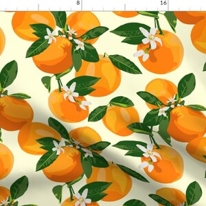 Oranges Fabric - Oranges And Blossoms On Cream Ii By Kaileyhawthorn- Citrus Fruit summer tropical Cotton Fabric By The Yard With Spoonflower