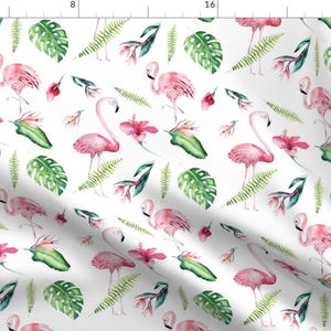 Tropic Fabric - Tropical Flamingo 4 By Peace Shop Summer Island Vacation Palm Floral Hibiscus - Cotton Fabric By The Yard With Spoonflower