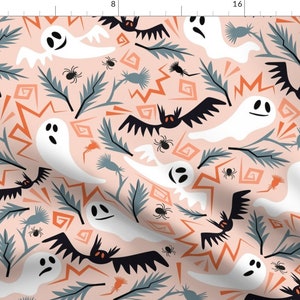 Halloween Fabric - Pastel Haluin With Ghosts By Elislis - Halloween Pastel Pink Bats Ghosts Fall Cotton Fabric By The Yard With Spoonflower