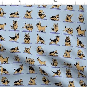 German Shepherd Yoga Down Dog Kawaii Fabric - German Shepherd Yoga By Huebucket - Puppy Love Cotton Fabric By The Yard With Spoonflower