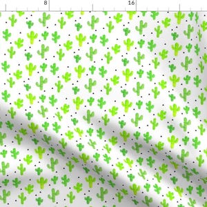 Cactus Fabric - Tiny Cactus And Triangles By Taraput - Green Watercolor Southwestern Cactus Cotton Fabric By The Yard With Spoonflower