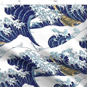 Blue Fabric - Endless Waves  by weavingmajor -  Waves Ocean Sea Costal Japan Japanese Water Wave Big Wave  Fabric by the Yard by Spoonflower