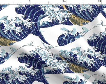 Blue Fabric - Endless Waves  by weavingmajor -  Waves Ocean Sea Costal Japan Japanese Water Wave Big Wave  Fabric by the Yard by Spoonflower