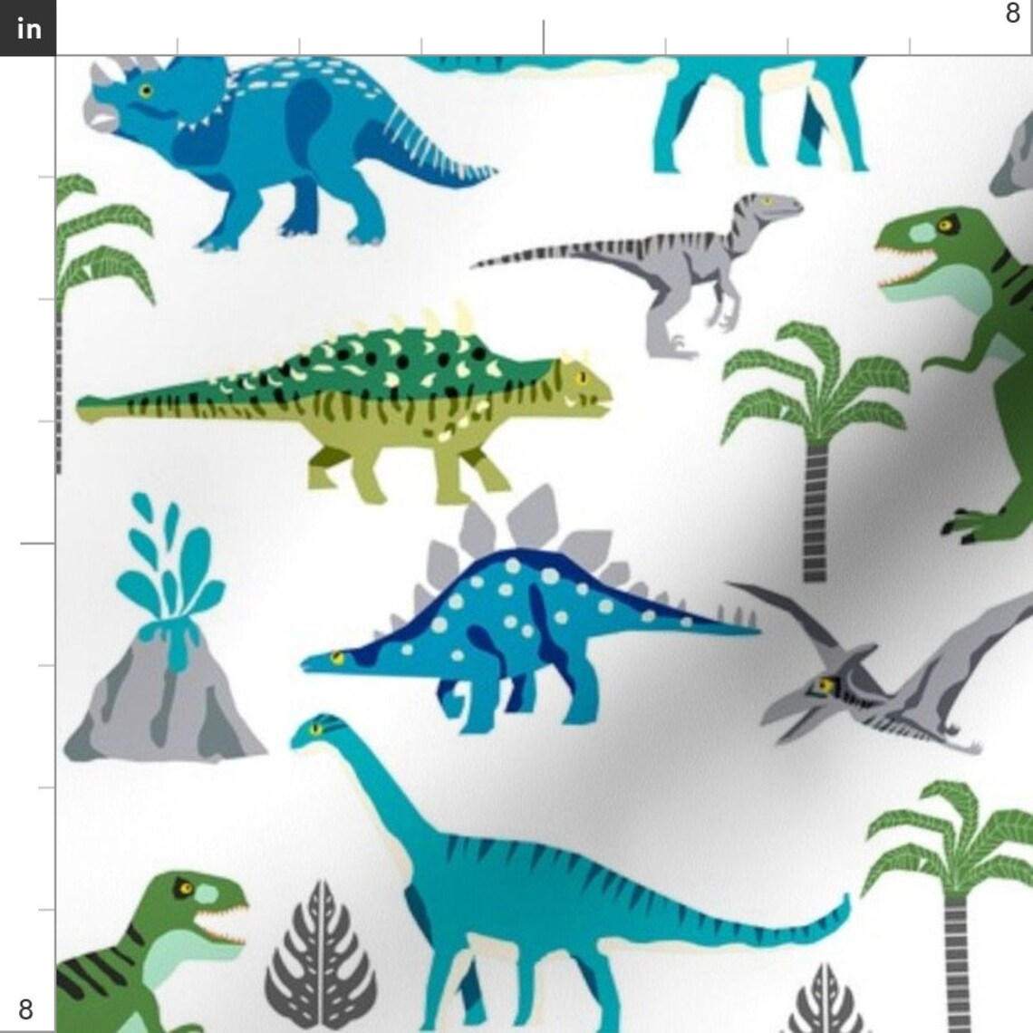 Green and Blue Dinosaur Fabric Dino Coordinate Dinosaur Etsy