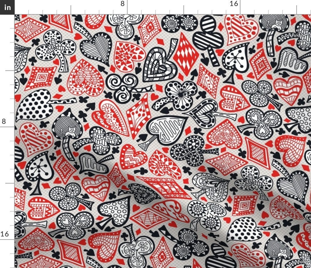 Card Games Fabric Playing Card Motifs By Lalalamonique Red Etsy