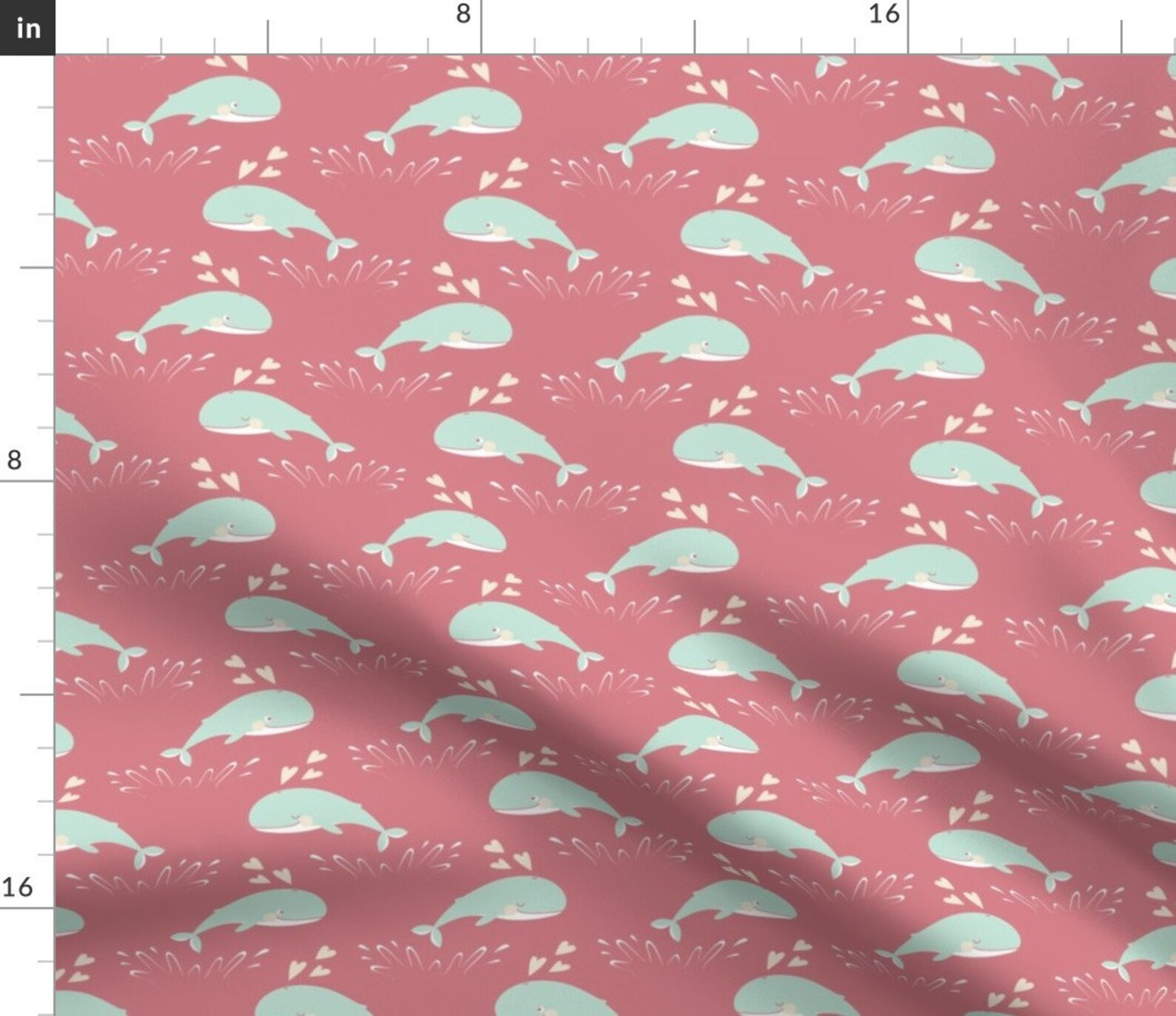 Whale Fabric Cute Jumping Whales by Petitspixels Pink and Etsy