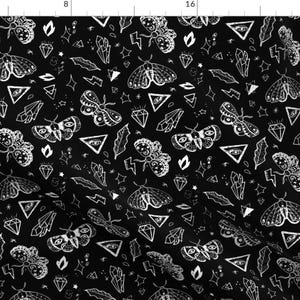 Doodle Tattoo Fabric - Black and White Tattoo By Boyusya- Butterfly Moth Triangle Feather Crystal Cotton Fabric By The Yard With Spoonflower