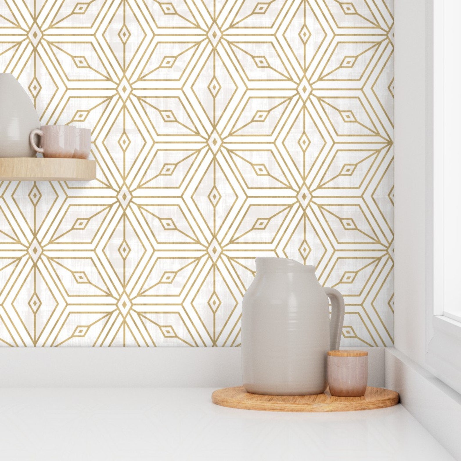 Geometric Star Wallpaper Mod Star White Gold by Crystal Etsy