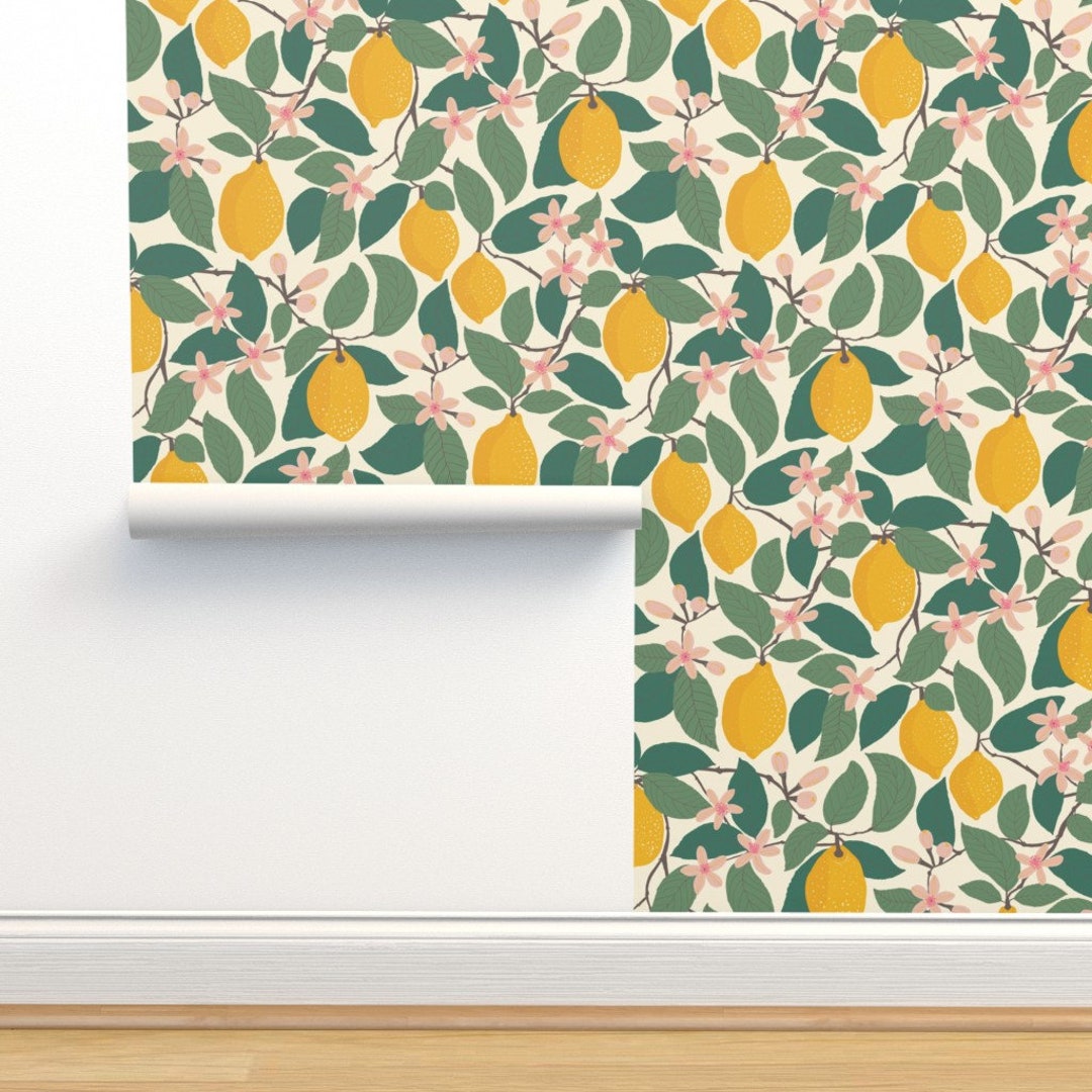 Lemon Botanical Wallpaper Lemon Tree by Rocketandindigo - Etsy