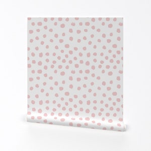 Dots Wallpaper - Dots Pink Pale Nursery By Charlottewinter - Pink White Custom Printed Removable Self Adhesive Wallpaper Roll by Spoonflower