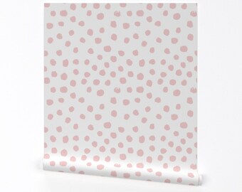 Dots Wallpaper - Dots Pink Pale Nursery By Charlottewinter - Pink White Custom Printed Removable Self Adhesive Wallpaper Roll by Spoonflower