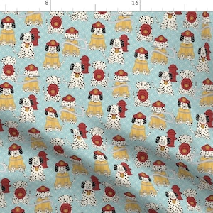 Firehouse Dalmatians Project Selvage Fabric - Dalmatian Firefighters By Sarahb - Project Selvage Cotton Fabric By The Yard With Spoonflower