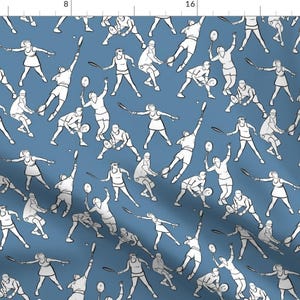 Tennis Sport Fabric - Tennis On Medium Blue By Landpenguin - Tennis Team Sports Blue Cotton Fabric By The Yard With Spoonflower