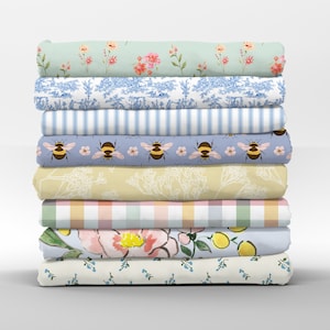 Preppy Spring Cotton Fat Quarters - Vintage Floral Bees Antique Blue Collection Petal Quilting Cotton Mix & Match Fat Quarters - Spoonflower